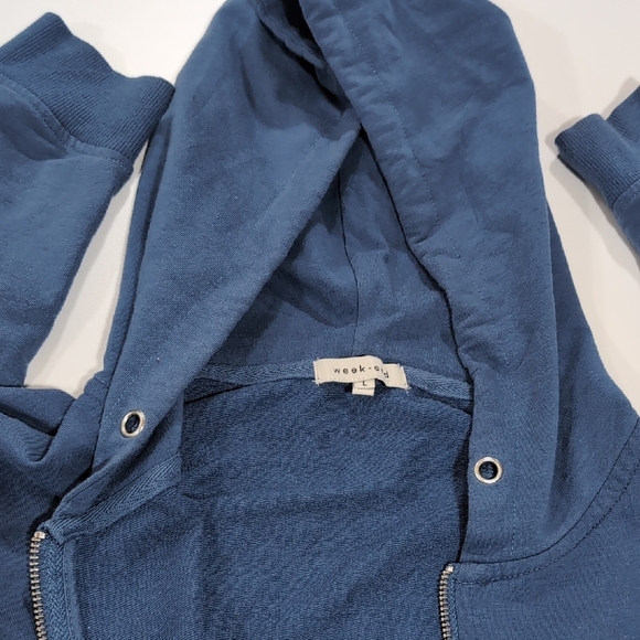 Week -End Vintage Cropped Hoodie Women's Large Y2K 2000s Cotton Blend Blue - Picture 4 of 8